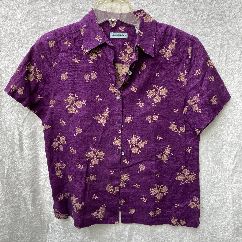 Marsh Landing linen short sleeve blouse size small